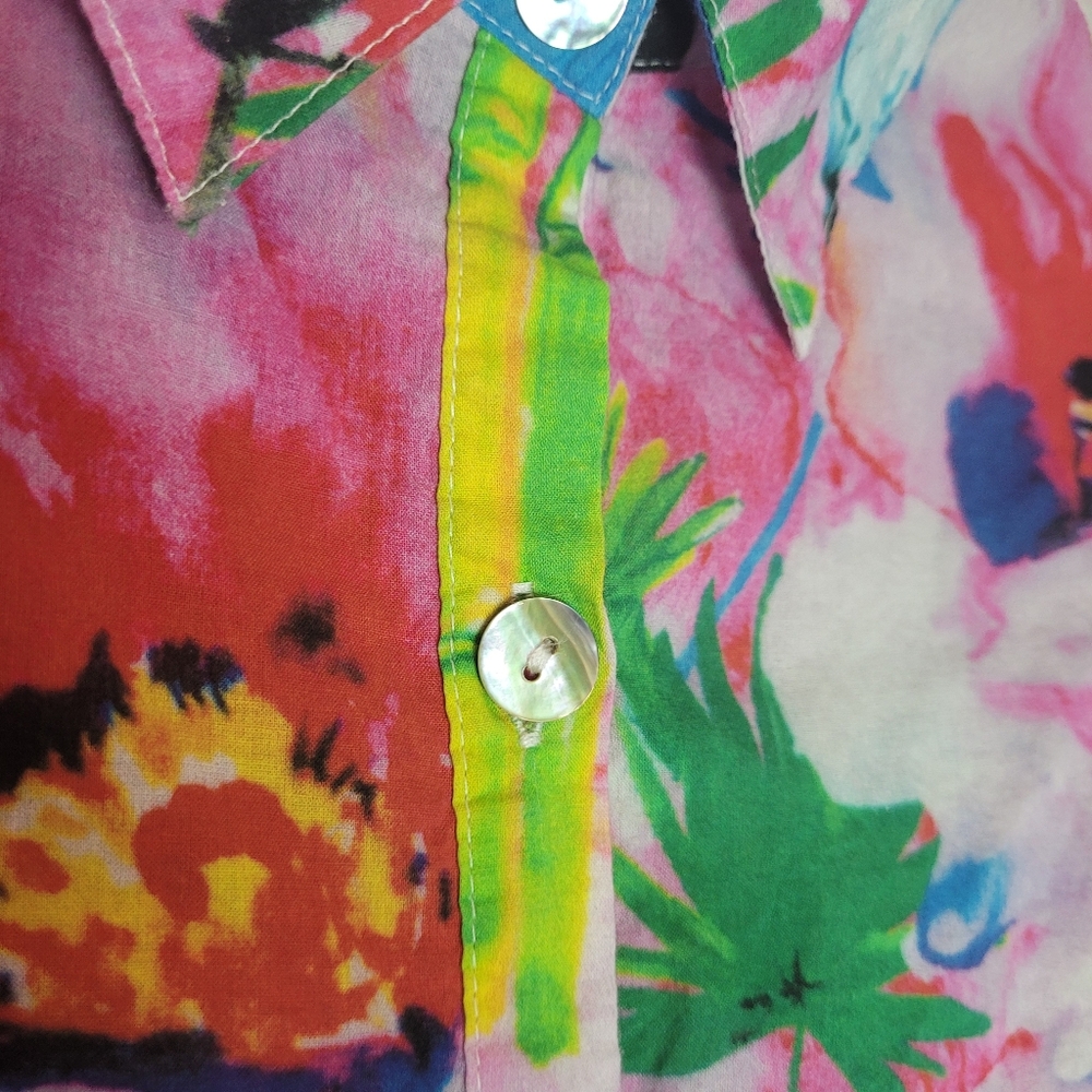 TOOFAN 100% COTTON FLORAL WATERCOLOR PRINT ART TO WEAR BUTTON FRONT BLOUSE SMALL - Picture 4 of 14